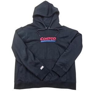 COSTCO Wholesale Logo Hoodie Mens XL Black Pullover Sweater Embroidered Graphic